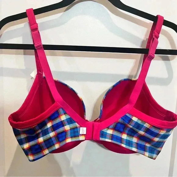 Jasmine & Ginger Underwire Bra Blue Plaid with Pink Lining 36DD / 36E NWT - Picture 4 of 7